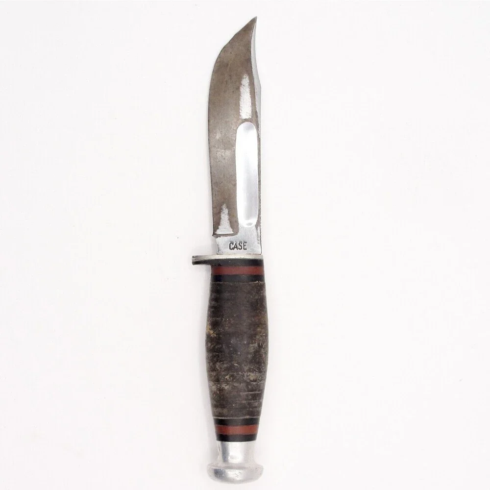 Vintage CASE Fixed Blade Hunting Knife Stacked Leather Handle 1940-1965 Era 8